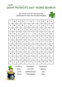 Saint Patrick's Day Word Search - Pequenos Fluentes
